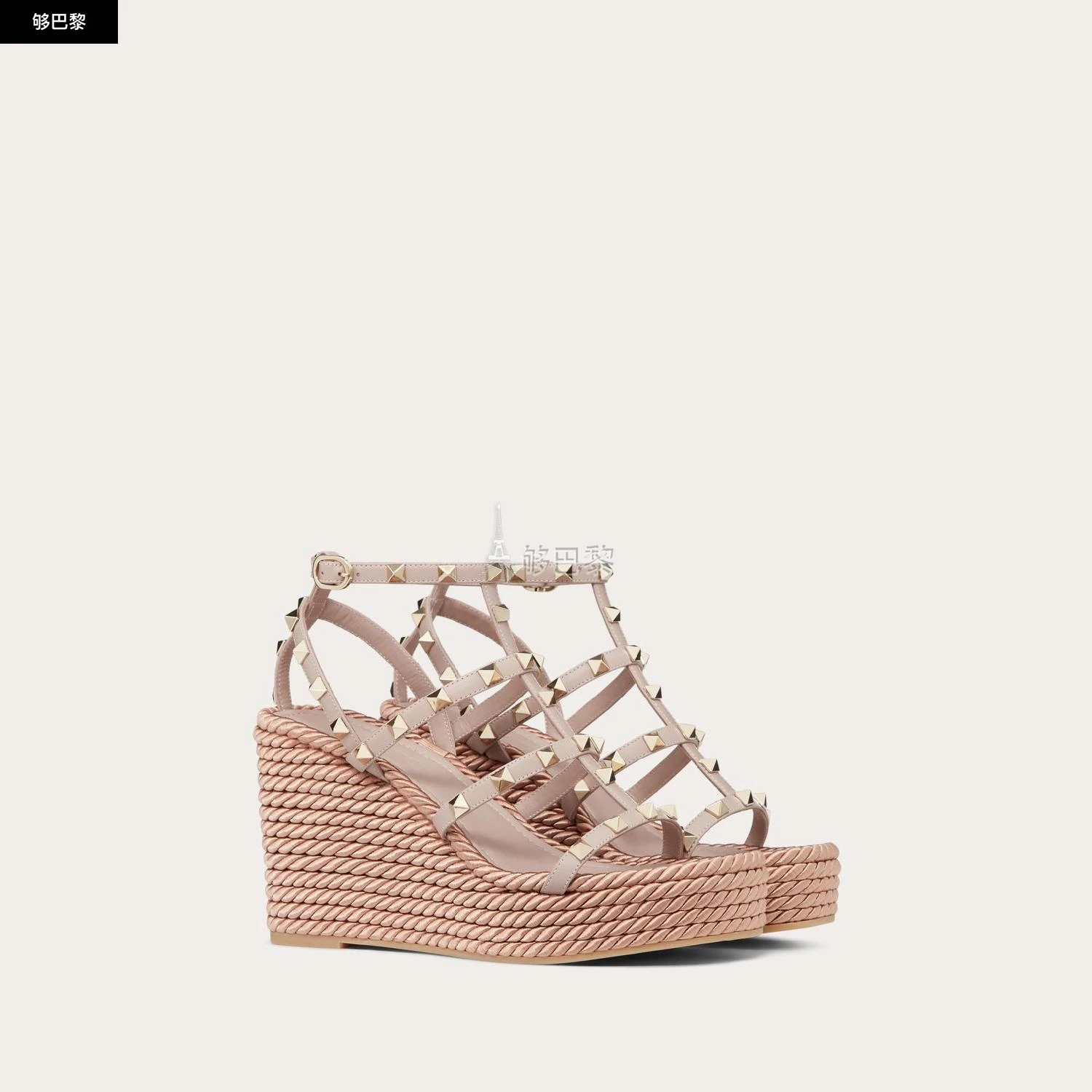 商品Valentino|【预售】 华伦天奴 25春夏 女士 坡跟鞋 SANDALES COMPENSÉES ROCKSTUD À BRIDES EN VEAU. TALON : 95 MM 4W2S0F95BAE_P45 ,价格¥6855,第5张图片详细描述