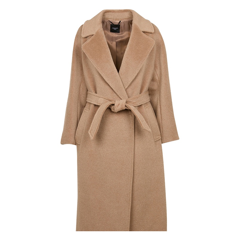 商品Max Mara|MAX MARA Weekend 24年款女士驼色羊毛混纺开缝口袋翻领系带大衣,价格¥3526,第2张图片详细描述