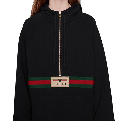 商品Gucci|【包税】GUCCI/古驰 女士墨蓝色重磅毛毡针织棉复古标识织带卫衣644656XJC3W4440,价格¥8320,第6张图片详细描述