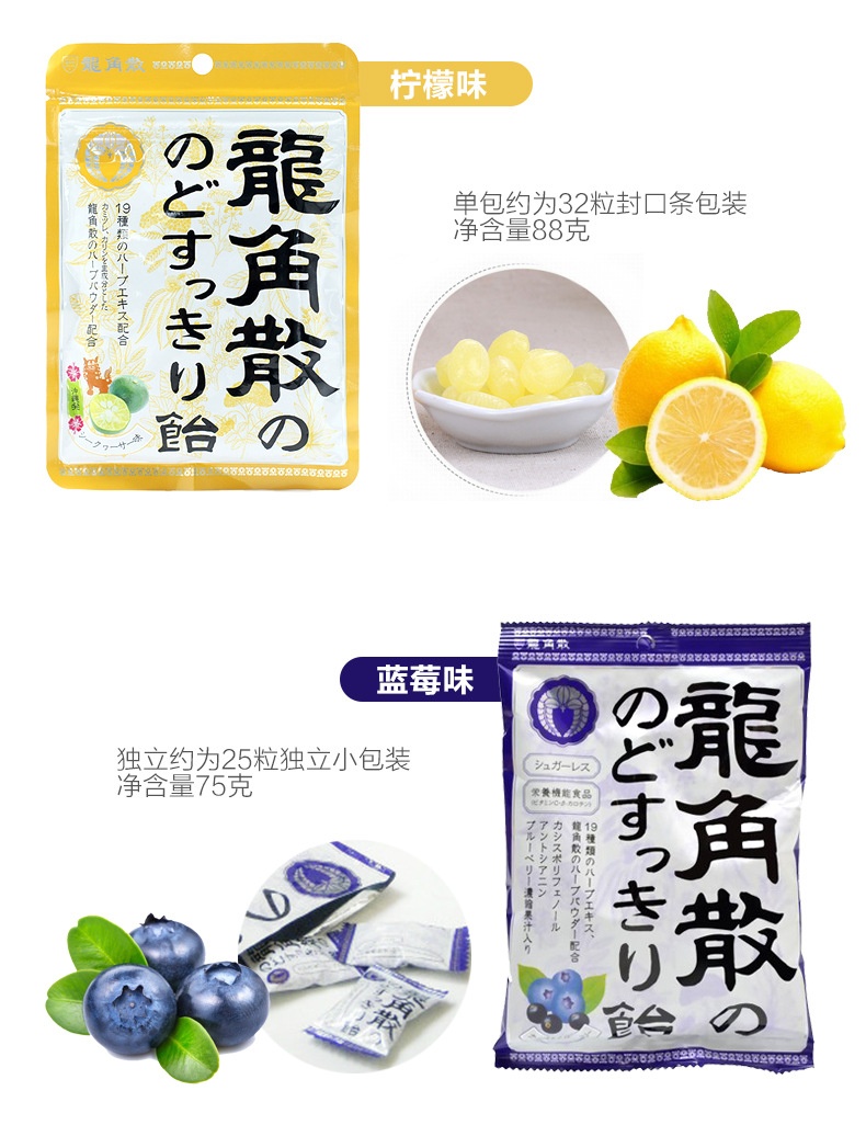 商品[国内直发] Ryukakusan|龙角散袋装清凉薄荷护嗓润喉糖白桃味西柚味水果糖零食,价格¥63,第5张图片详细描述