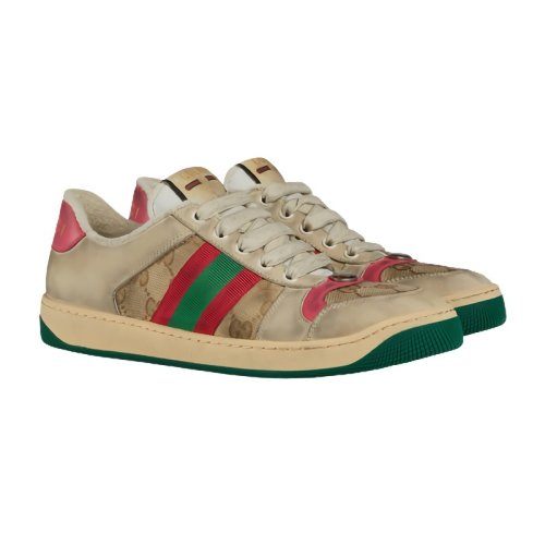 商品Gucci|现货 古驰 screener系列 经典款 女士米色GG帆布绿色红色织带绿皮革细节复古休闲运动鞋脏脏鞋5704439Y9209665,价格¥6917,第3张图片详细描述