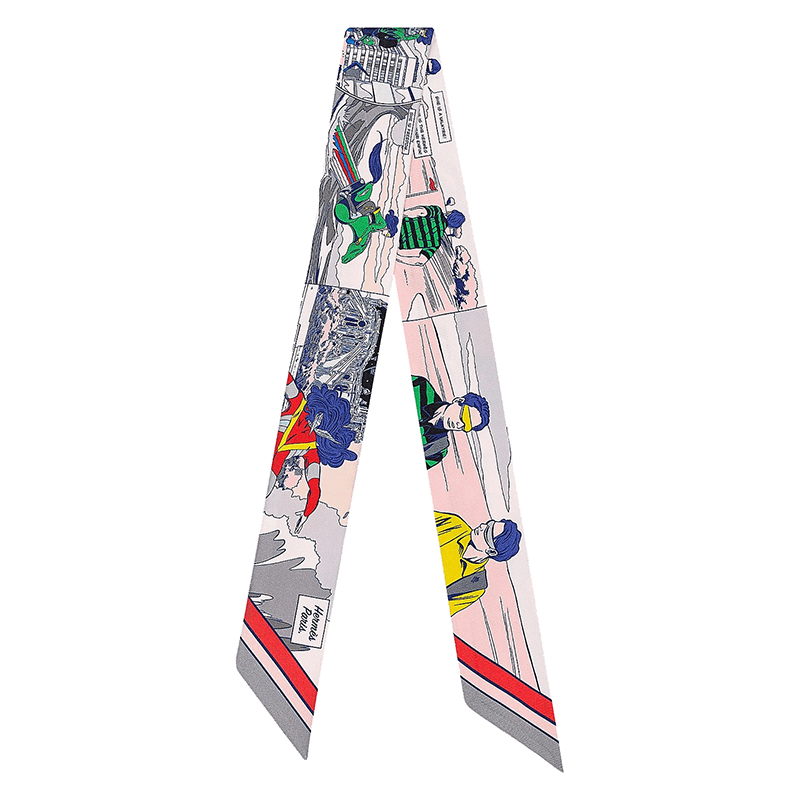 商品Hermes|  HERMES/爱马仕 特里·哇 女士灰色/粉红色/绿色真丝斜纹布丝巾H063463S05,价格¥1627,第2张图片详细描述