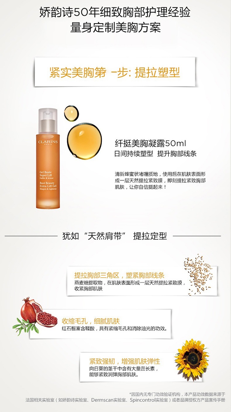 商品Clarins|娇韵诗美胸丰盈套装 美胸凝露50ml+紧实乳50ml,价格¥749,第6张图片详细描述