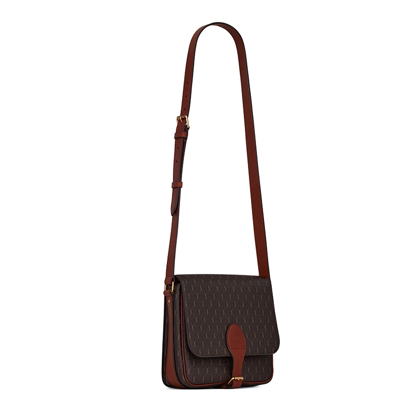 商品Yves Saint Laurent|SAINT-LAURENT PARIS/圣罗兰 YSL 2021秋冬新款 男女同款中号栗色老花帆布翻盖搭扣单肩斜挎包,价格¥8204,第6张图片详细描述