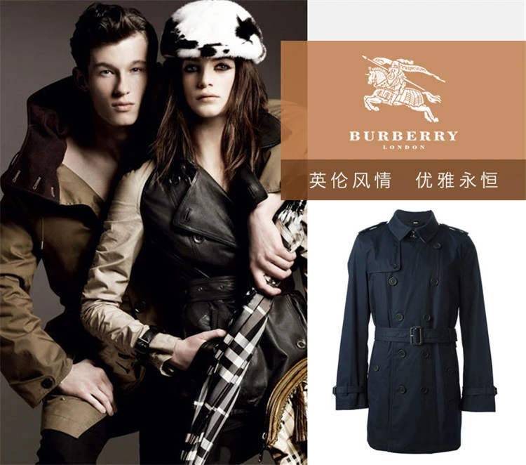 商品[国内直发] Burberry|BURBERRY 蓝色男士风衣 3950394,价格¥7093,第1张图片详细描述