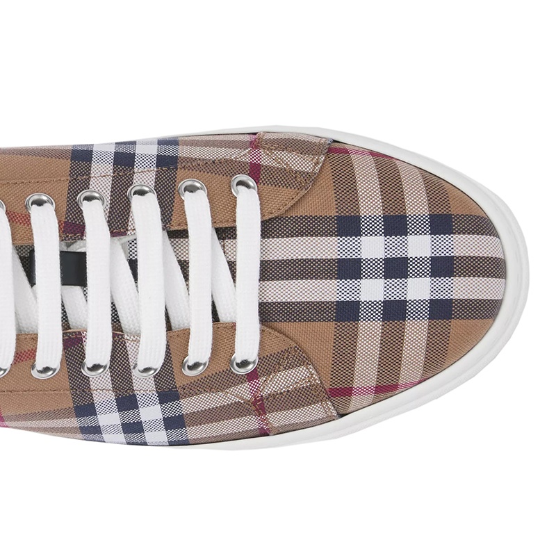商品Burberry|【现货】博柏利 22新款 男士桦木棕色棉质拼皮革格纹徽标装饰运动鞋80481561,价格¥2503,第6张图片详细描述