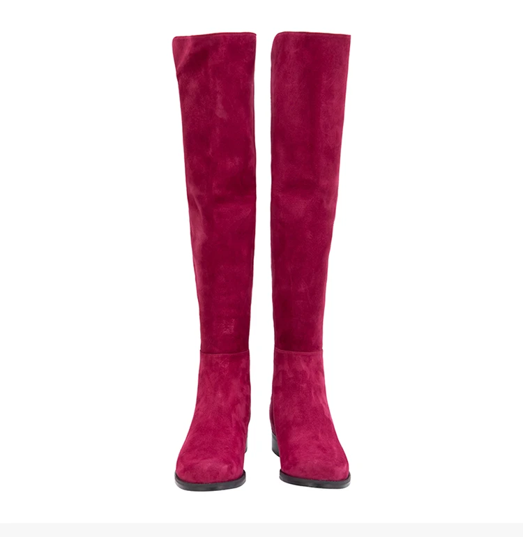 商品Stuart Weitzman|STUART WEITZMAN 女士玫红色麂皮绒时尚及膝长筒靴 5050-SUE-CRANBERRY,价格¥2682,第7张图片详细描述