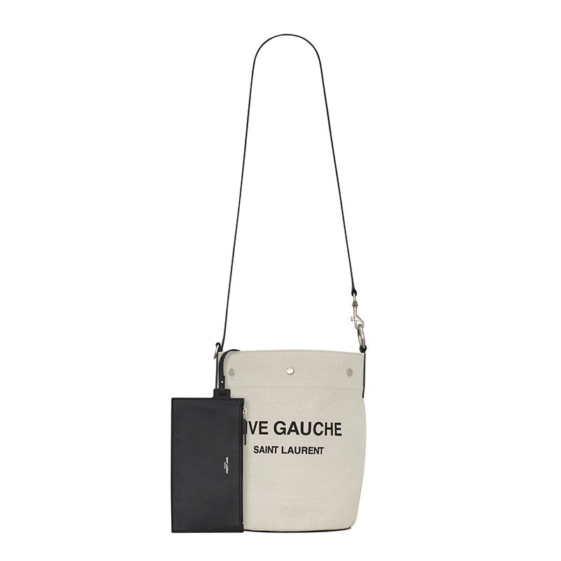商品Yves Saint Laurent|SAINT LAURENT PARIS/圣罗兰 YSL 秋冬新款 RIVE GAUCHE系列 女士白色亚麻按扣闭合单肩斜挎水桶包669299FAAAZ9024,价格¥11387,第3张图片详细描述