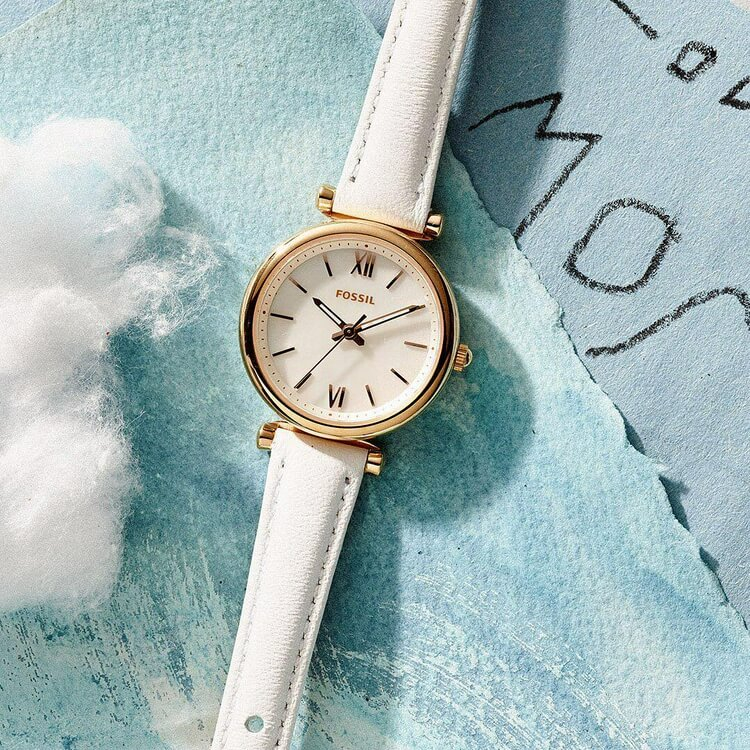 商品Fossil|Women's Carlie Mini White Leather Strap 腕表 28mm,价格¥479,第2张图片详细描述