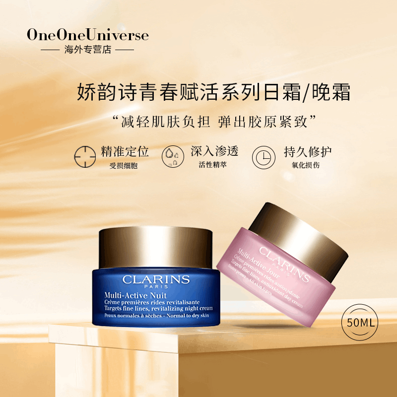 商品Clarins|CLARINS娇韵诗多元青春日晚霜套装冻龄日霜晚霜50ml面霜,价格¥561,第1张图片详细描述