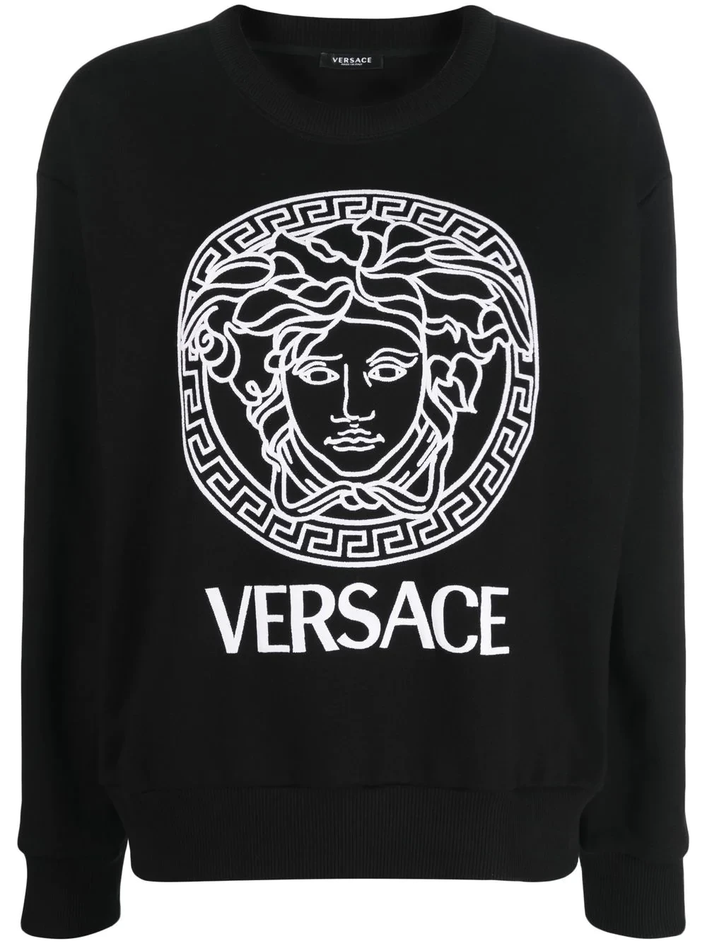 商品[国内直发] Versace|VERSACE 女士黑色棉质白色美杜莎印花圆领卫衣 1004132-1A01174-1B000,价格¥4409,第1张图片详细描述