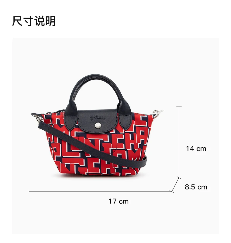 商品[国内直发] Longchamp|LONGCHAMP 女士红色字母印花带内涂层聚酰胺帆布小号手提包单肩包 1500412733,价格¥1160,第3张图片详细描述