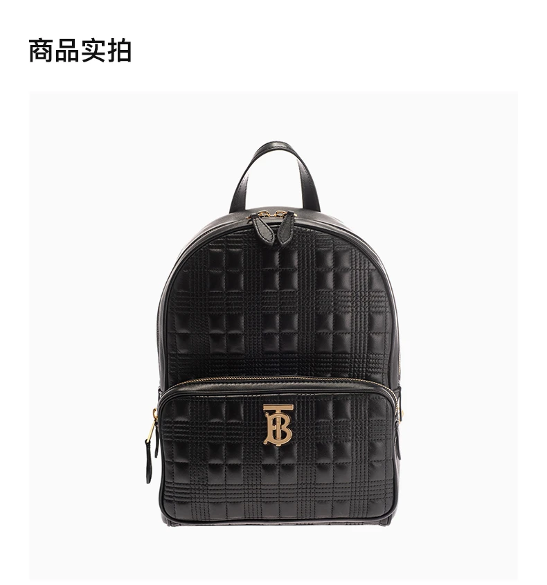 商品[国内直发] Burberry|BURBERRY 女士黑色皮质绗缝格纹双肩包 8019601,价格¥16031,第4张图片详细描述