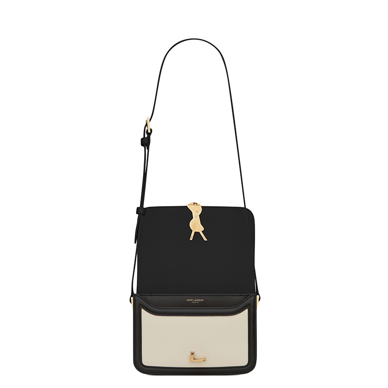 商品Yves Saint Laurent|SAINT LAURENT PARIS/圣罗兰 YSL 21秋冬新款SOLFERINO系列 女士小号复古白色牛皮革黑色饰边金扣斜挎单肩包,价格¥19697,第6张图片详细描述