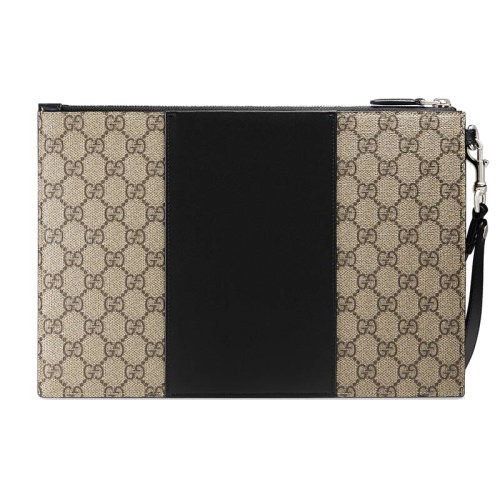 商品Gucci|现货  古驰 Supreme GG系列 男士米色帆布与黑色皮革拼接手拿包495017KGDHN9769,价格¥5755,第2张图片详细描述
