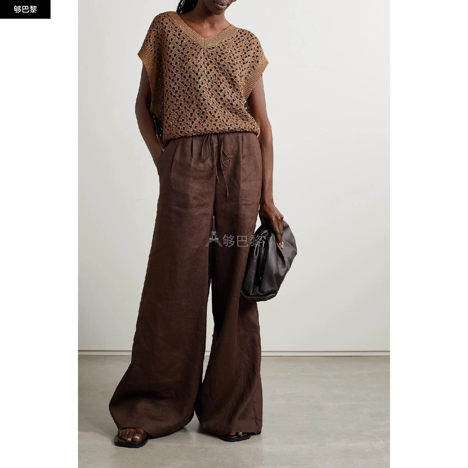 商品Brunello Cucinelli|包邮包税【预售7天发货】 BRUNELLO CUCINELLI 24春夏 女士 马甲 Dazzling Net 带缀饰镂空棉亚麻真丝混纺马甲 1647597303765901 M70572212C1917 ,价格¥8478,第4张图片详细描述