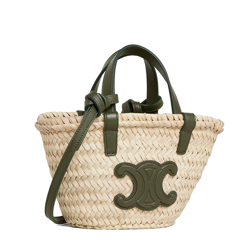 商品Celine|【包税】CELINE/赛琳 22新款PANIER TRIOMPHE系列 女士迷你款卡其绿色牛皮革棕榈叶编织单肩手提篮包10J392EH6.15KH,价格¥4209,第4张图片详细描述