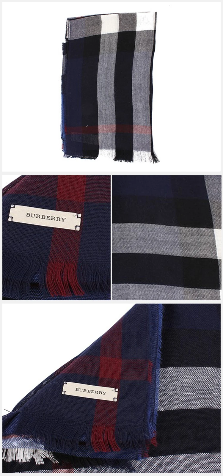 商品Burberry|Burberry 博柏利 男士经典蓝色拼色格纹大号羊绒羊毛混纺围巾 4000326,价格¥2205,第8张图片详细描述