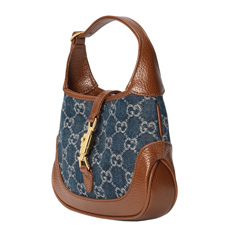 商品Gucci|GUCCI/古驰 Jackie 1961系列 女士迷你双G深蓝色米色牛仔布棕色小牛皮金饰手提单肩包,价格¥12518,第7张图片详细描述