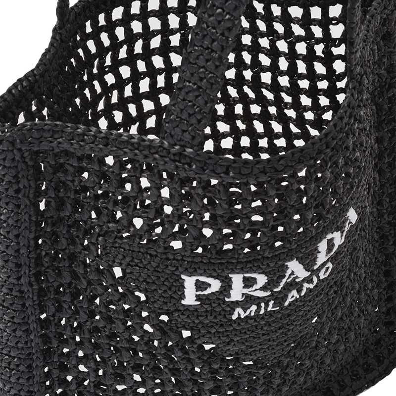 商品Prada|PRADA/普拉达 22新款 女士黑色酒椰纤维解构式单肩手提镂空托特包,价格¥12703,第5张图片详细描述