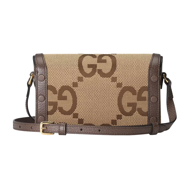 商品Gucci|古驰 1955系列 女士迷你驼色/乌木色帆布配皮棕色皮革饰面磁扣开合单肩斜挎包699296UKMBG2572,价格¥8707,第5张图片详细描述