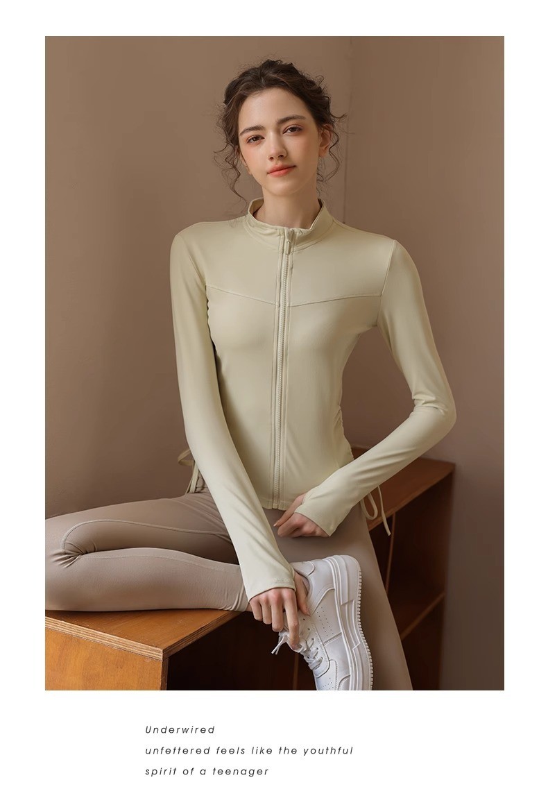 商品[国内直发] GLENVINTEN|格兰云顿秋冬拉链抽绳健身上衣立领修身显瘦瑜伽服长袖户外跑步运动外套女,价格¥258,第10张图片详细描述