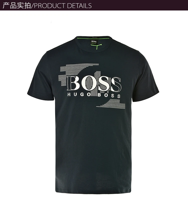 商品Hugo Boss|Hugo Boss 雨果博斯 男士深蓝色白字棉质短袖T恤 TEE1-50383429-410,价格¥441,第4张图片详细描述