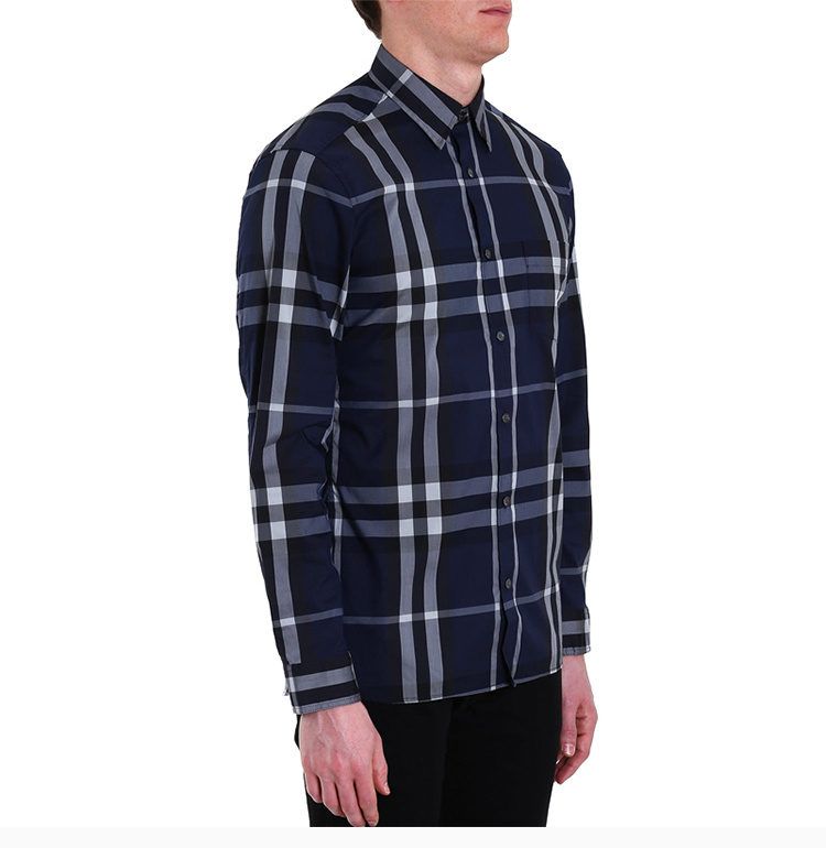 商品Burberry|BURBERRY 博柏利 深蓝色撞色格纹长袖男士衬衫 3954494,价格¥1267,第6张图片详细描述
