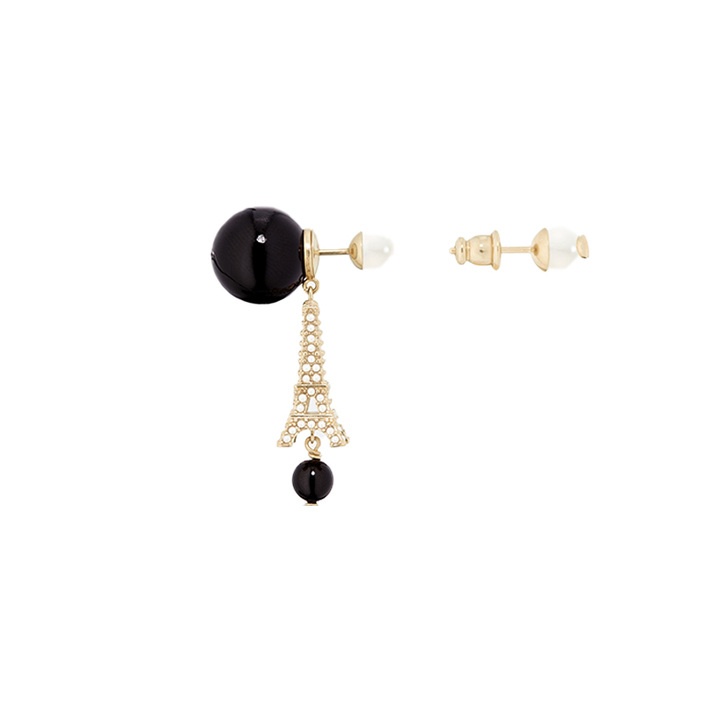 商品Dior|Dior/迪奥 23年新款 TRIBALES女士金色饰面白色/黑色树脂珠饰铁塔吊饰耳环,价格¥3448,第3张图片详细描述