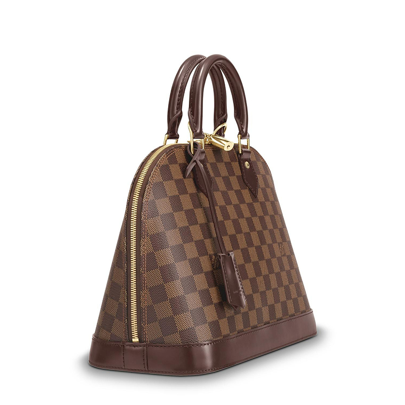 商品Louis Vuitton|预售10天 Louis Vuitton/路易威登 经典款ALMA系列 女士小号乌木色棋盘格帆布皮革修边金扣金锁配可拆卸肩带单肩斜跨手提包N53151,价格¥14396,第5张图片详细描述