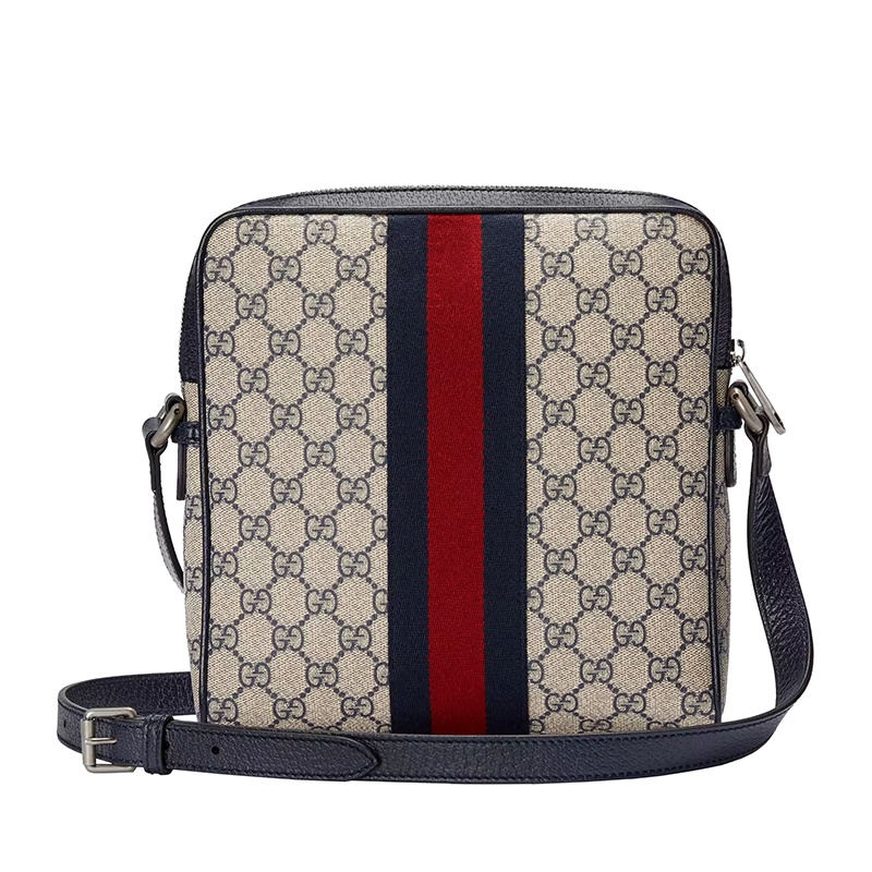 商品Gucci|Gucci/古驰 22春夏新款Ophidia系列 男士小号米色/蓝色提花帆布红蓝织带银色徽标老花单肩斜挎邮差包 54792696IWN4076,价格¥10641,第4张图片详细描述