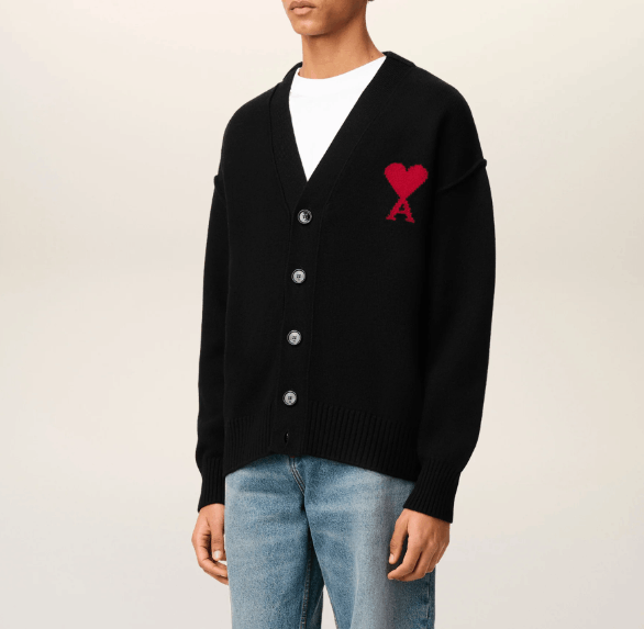 商品AMI|AMIPARIS 新款经典爱心字母宽松V领长袖毛衣男女同款 黑色（香港仓发货）,价格¥2576,第15张图片详细描述