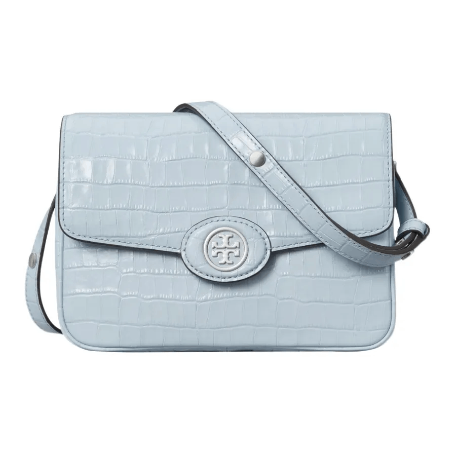 商品[国内直发] 【春节不打烊，国内现货速发】 Tory Burch|汤丽柏琦TB女包Robunson 21鳄鱼纹压花皮革单肩斜挎包 雾蓝色,价格¥4026,第3张图片详细描述