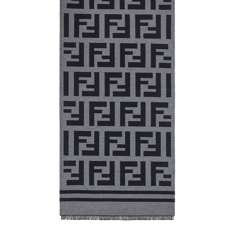 商品Fendi|FENDI/芬迪 22年秋冬新款 男女同款黑色/灰色羊毛混纺全幅老花图案围巾,价格¥4509,第2张图片详细描述