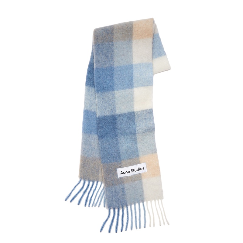 商品Acne Studios|ACNE STUDIOS 男女同款淡蓝色/米色格纹羊毛马海毛混纺流苏围巾,价格¥2434,第3张图片详细描述