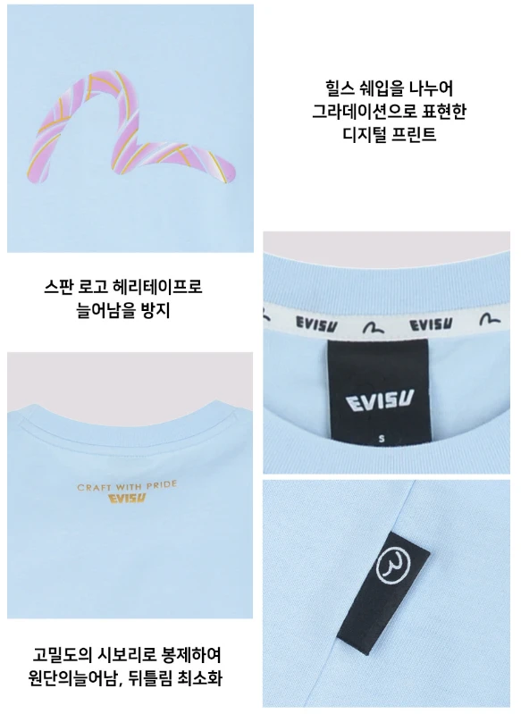 商品Evisu|【享贝家】（国内现货-QD）EVISU 福神 图案大标休闲宽松短袖T恤 男女同款 浅蓝 EU5UTS902SB,价格¥225,第4张图片详细描述