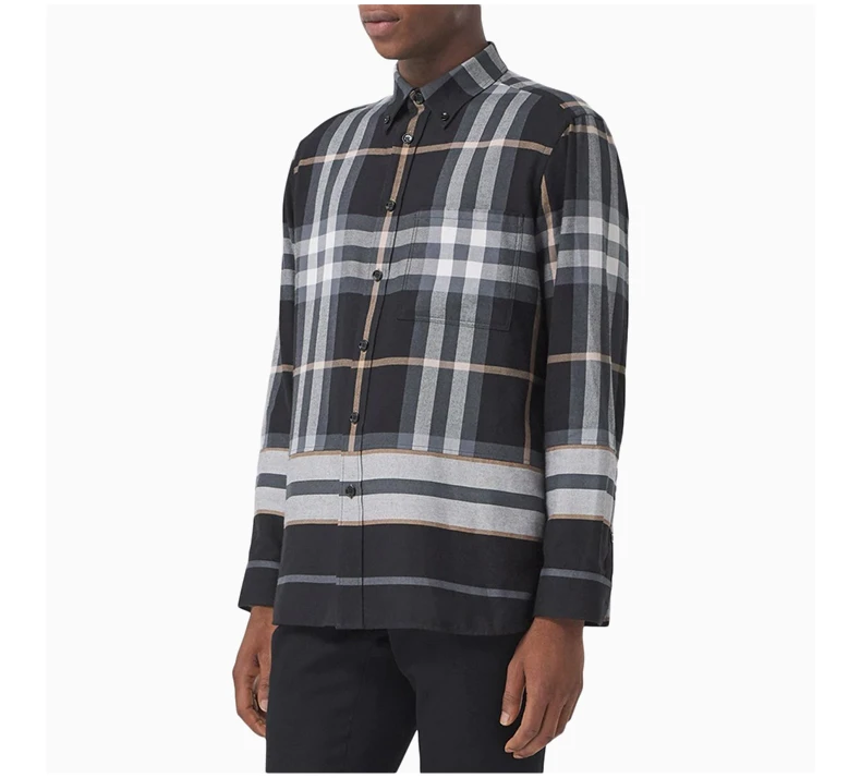 商品[国内直发] Burberry|BURBERRY 男士黑色格纹棉质长袖衬衫 8048146,价格¥4818,第5张图片详细描述