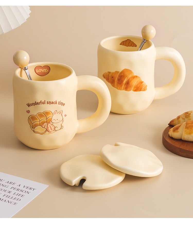 商品[国内直发] YeeCollene|可爱奶fufu杯子面包马克杯带盖勺ins风女生陶瓷咖啡早餐杯办公室,价格¥67,第10张图片详细描述
