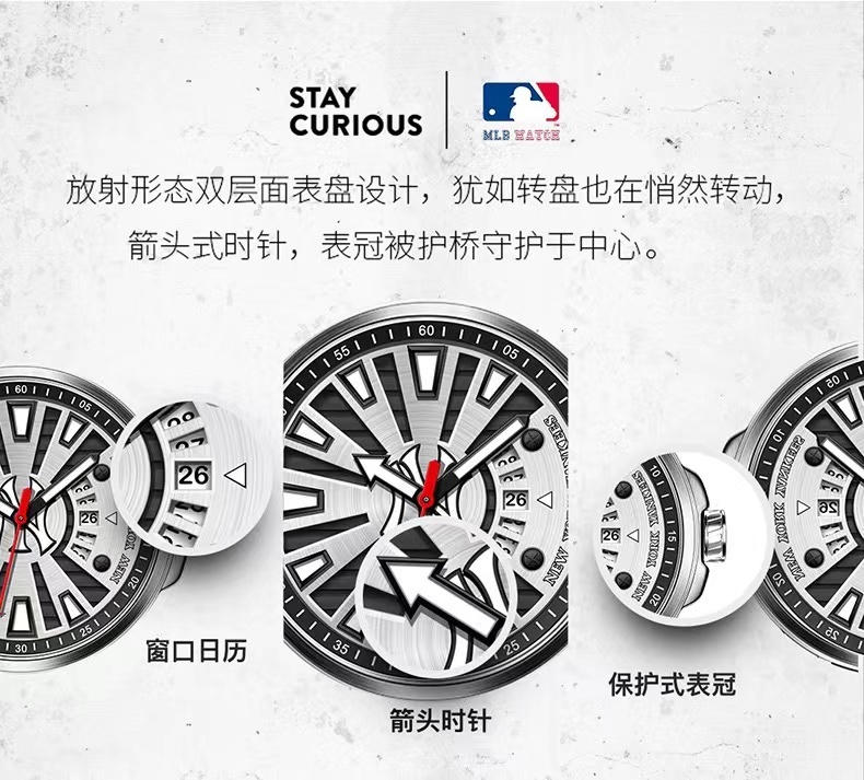 商品[国内直发] MLB|MLB美职棒潮牌手表男士学生时尚潮流男表简约真皮带石英表男TP007,价格¥319,第7张图片详细描述