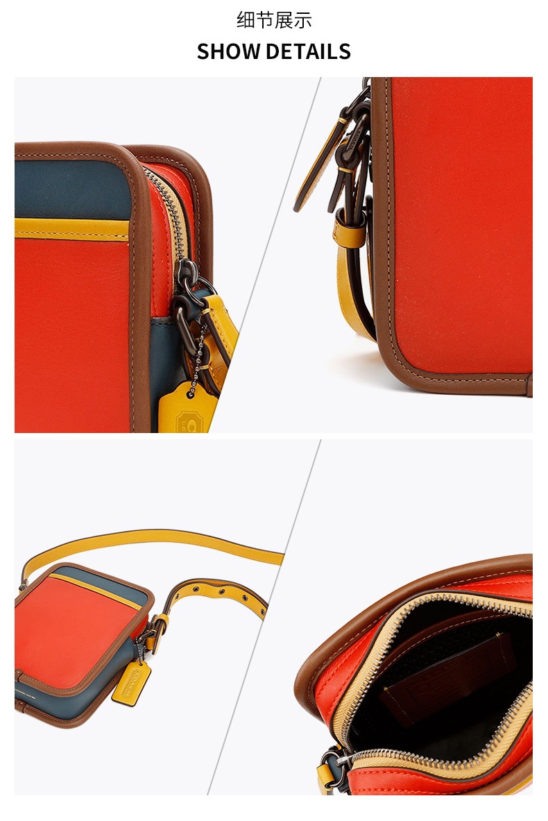商品[国内直发] Coach|蔻驰斜挎包COACH男包奢侈品 男士专柜款红色拼色皮质单肩斜挎包手机包185 JIQUB,价格¥1177,第7张图片详细描述
