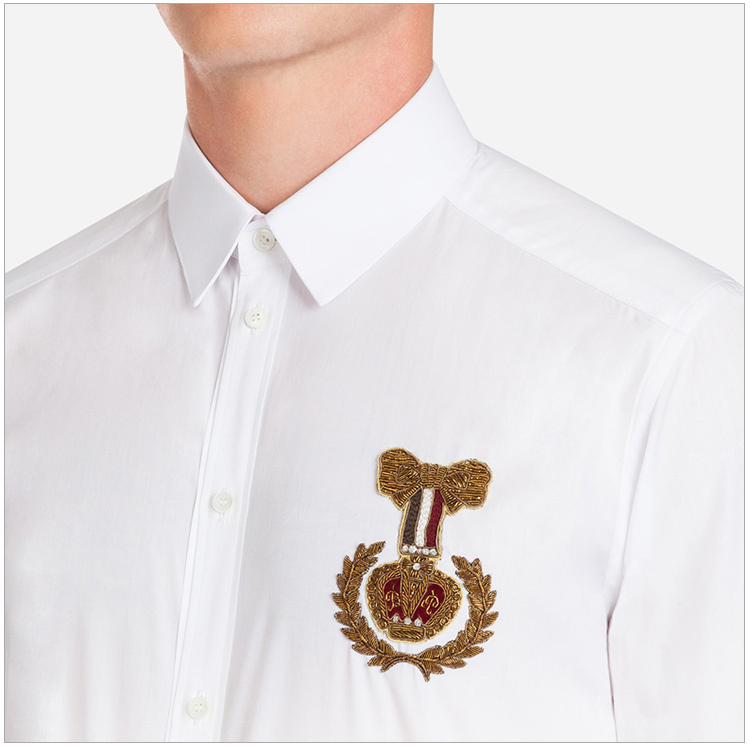 商品Dolce & Gabbana|Dolce&Gabbana 杜嘉班纳 男士白色纹章拼饰棉质衬衫 G5EJ1Z-FJ5FQ-S8352,价格¥3070,第10张图片详细描述