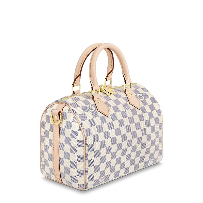 商品Louis Vuitton|预售10天 Louis Vuitton/路易威登 经典款SPEEDY 25系列 女士蓝白棋盘格帆布饰皮革滚边金扣配可拆卸肩带拉链开合单肩斜挎手提包N41374,价格¥12132,第3张图片详细描述