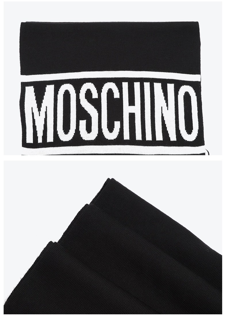 商品[国内直发] Moschino|MOSCHINO/莫斯奇诺 男女同款 黑色logo图案红边围巾50183M5539 016,价格¥436,第4张图片详细描述
