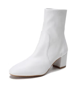 商品[国内直发] Stuart Weitzman|STUART WEITZMAN 女士白色麂皮皮革粗跟靴子短袜靴 YULIANA-60-WHITE-SRL-STR-NAPPA,价格¥3724,第1张图片详细描述