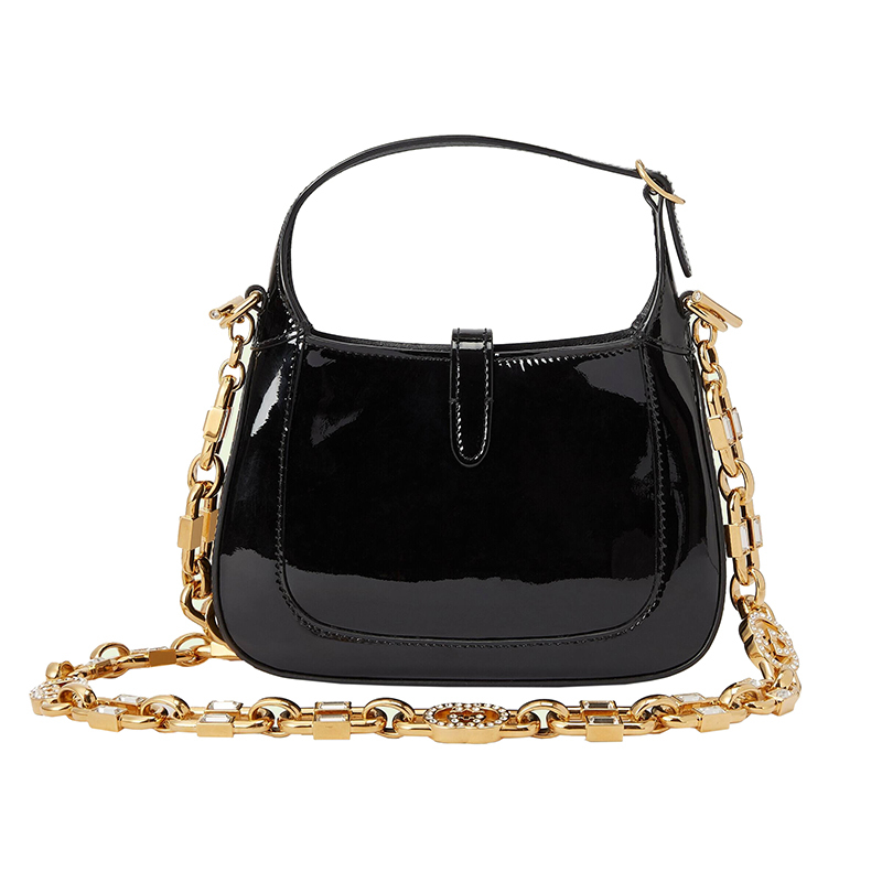 商品Gucci|GUCCI/古驰 22新款 Jackie 1961系列 女士mini黑色漆皮金色饰面拆卸肩带单肩手提斜挎包6996511J7CG1081,价格¥24488,第3张图片详细描述