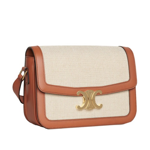 商品Celine|【包税】CELINE/赛琳 20TRIOMPHE系列 中号棕色皮革拼米色帆布单肩斜挎包 191242BGI.04LV,价格¥22787,第5张图片详细描述