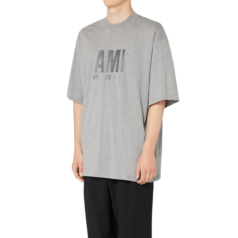 商品AMI|Ami 22年春夏新款 男女同款希瑟灰色纯有机棉大Logo刺绣短袖T恤UTS003.725055,价格¥1246,第3张图片详细描述