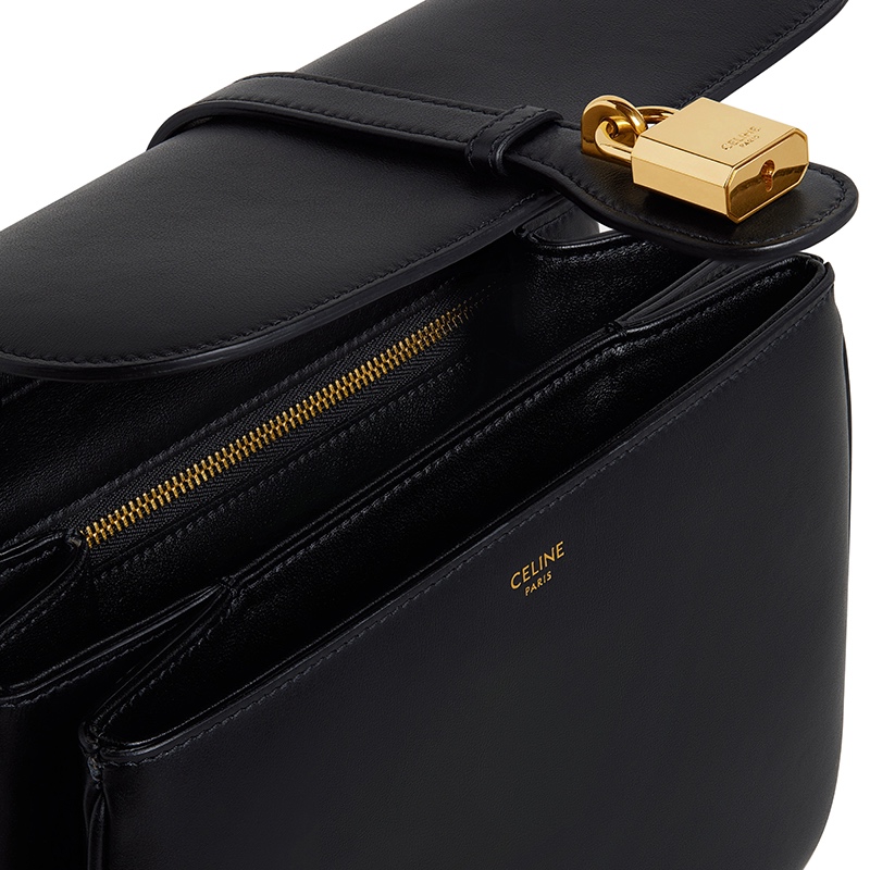 商品Celine|CELINE/赛琳 21秋冬新款TABOU系列 女士中号黑色光滑小牛皮挂锁装饰翻盖斜挎单肩包196583DK1.38NO,价格¥17123,第5张图片详细描述