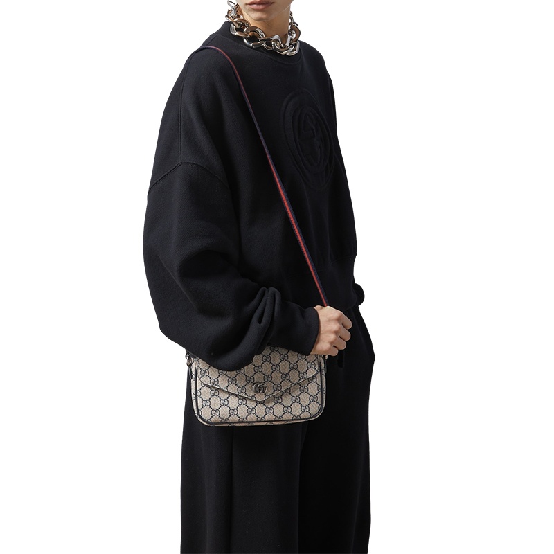 商品Gucci|古驰 23新款 OPHIDIA女士迷你米色/乌木色GG帆布配皮按扣开合斜挎包 76496196IWG8745（两色可选）,价格¥7992,第10张图片详细描述