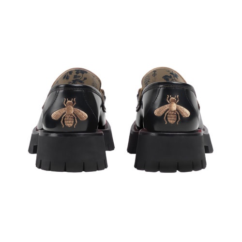 商品Gucci|【包税】GUCCI/古驰 新款女士黑色皮革马衔扣和缺角鞋底金色蜜蜂乐福鞋577236DS8001000,价格¥7693,第5张图片详细描述